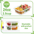 HOMBERKING 10 Pack 24oz Glass Meal Prep Containers 2 Compartment, Glass Food Storage Containers with Lids, Airtight Lunch Bento Boxes, BPA-Free & Leak Proof (10 lids & 10 Container) - Grey