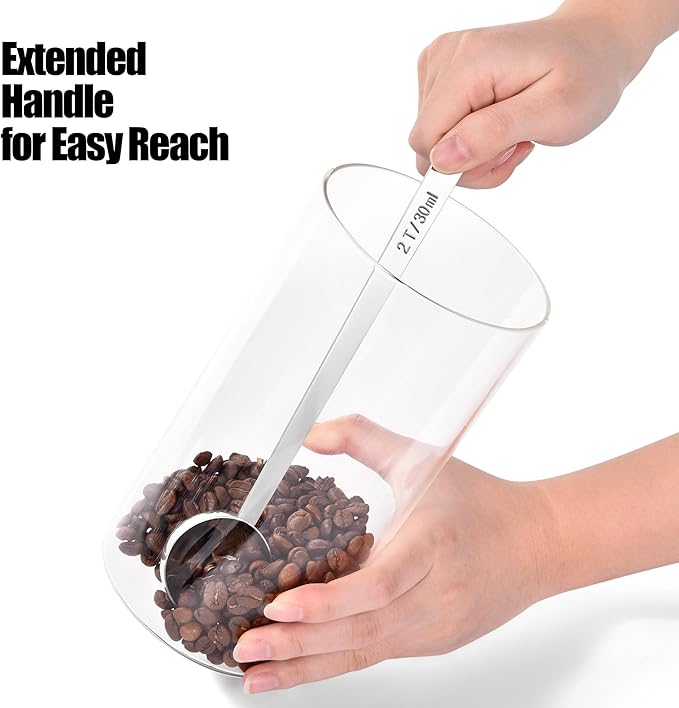 18/8 Stainless Steel Coffee Scoop, Doosu Food-Grade Metal Measuring Spoon with 6.9in Long Handle, Tablespoon Scooper for Coffee Beans, Ground Coffee, Espresso, Protein Powders, Tea, Sugar (2 Tbsp)