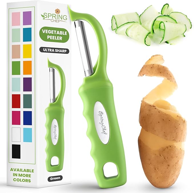 Spring Chef Premium Swivel Vegetable Peeler, Soft Grip Handle and Ultra Sharp Stainless Steel Blades - Perfect Kitchen Peeler For Veggie, Fruit, Potato, Carrot, Apple - Green