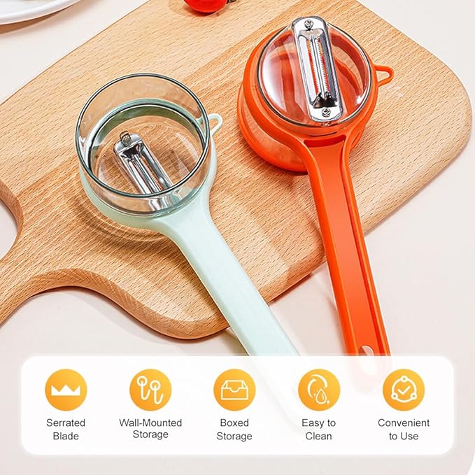 Peeling Knife with Storage Box, 2025 New Vegetable Peeler with Container, Kitchen Multi Function Veggie Peeler for Kids Adults, Fruit and Vegetable Peeling Knife with Catcher (Orange,1)
