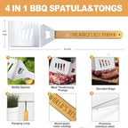 Paw Paw Gifts, Fathers Day Pawpaw Gifts from Grandkids Heavy Duty Wooden BBQ Grilling Accessories Kit for Backyard, Thick Stainless Steel Grill Utensils with Non-Slip Handle Tools in Portable Bag