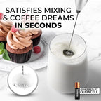 Zulay Kitchen Handheld Milk Frother with Duracell AA Batteries – Ultra Fast Electric Mixer & Foam Maker, Easy-Clean Drink Mixer for Coffee & More