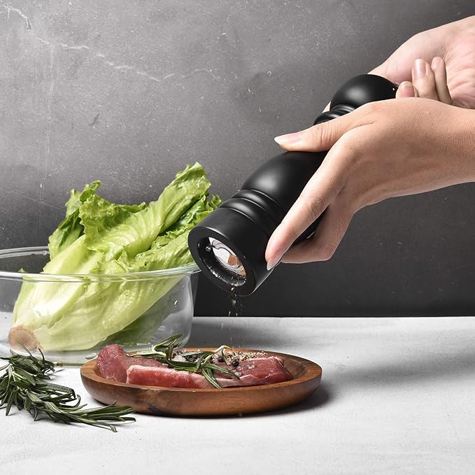 BILL.F Salt and Pepper Grinder Wooden Pepper Mill Grinder Salt Pepper Shakers Set of 2 with Adjustable Ceramic Rotor- 7 Inch