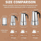 Moka Pot, 6 Cups (10.6 oz) Stovetop Espresso Maker, 304 Stainless Steel Moka Pot, Induction Compatible, Silver