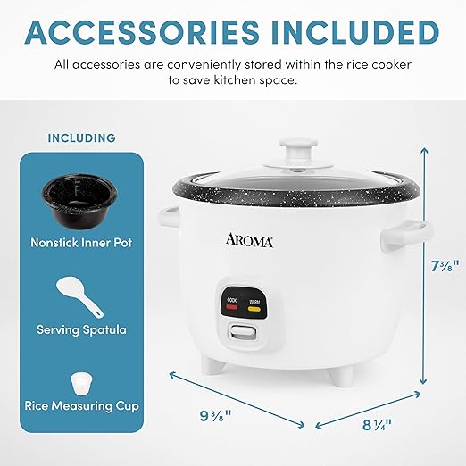 AROMA® 6-Cup (Cooked) / 1.5Qt. Bonded Granite® Rice & Grain Cooker, ARC-863NG