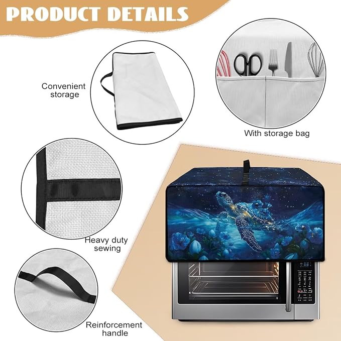 Starry Sky Ocean Turtle Print Toaster Oven Dust-proof Cover, Heat-resistant Anti Fingerprint Microwave Oven Cover, Compatible with Most Small Appliance (Small-14.5 * 18.46 * 9 inches)