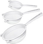 3 Pcs Plastic Nylon Mesh Strainer Colander with Handle Double Ear Fine Food Mesh Strainer Flour Sifter for Baking Kitchen Colander Sifter Kefir Tea Juice Pasta(3 Inch, 4 Inch, 5.5 Inch)
