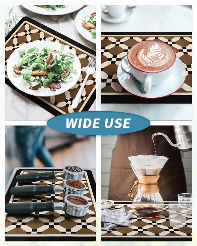 AMOAMI Coffee Mat Hide Stain Rubber Backed Absorbent Dish Drying Mat for Kitchen Counter - Fits Under Coffee Maker or Machine - 16X24