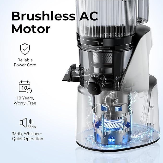 EanOruus Juicer Machines, 3-in-1 Cold Press Juicer with 6.5" Extra Large Chute, 100oz Large Capacity, AC Motor, Makes Juice, Nut Milk & Sorbet, Bright White