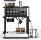 Electactic Espresso Machine 15 Bar with Built-in Anti-Clog Coffee Grinder,Stainless Steel Coffee Maker with 77.8 oz Removable Water Tank for Cappuccino/Latte,Home&Office,Black