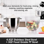 Kitchen in the box Stand Mixer, 5QT Two bowls Electric Food Mixer, 10 Speeds 3-IN-1 Kitchen Mixer for Daily Use with Egg Whisk,Dough Hook,Flat Beater (Black, 5QT)