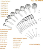Measuring Cups and Spoons Set of 24 Piece in 18/8 Stainless Steel, Heavy Duty 8 Measuring Cups, 10 Measuring Spoons, 1 Leveler & 5 Mini Measuring Spoons Ideal for Dry and Liquid Ingredients