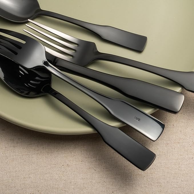 Alata Kate Black Mirror 40-Piece Silverware Set,Service for 8,Stainless Steel Flatware Set,Mirror Cutlery Set,Dishwasher Safe