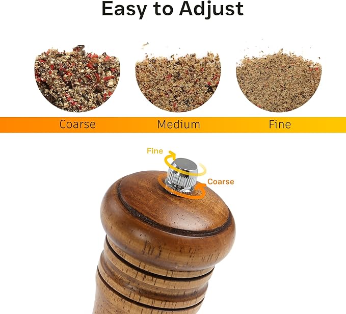 Wood Salt and Pepper Grinder, Salt Grinder and Pepper Mill, Oak Wood Shakers with Adjustable Ceramic Grinders (8″ - 1 Pack with Tray)