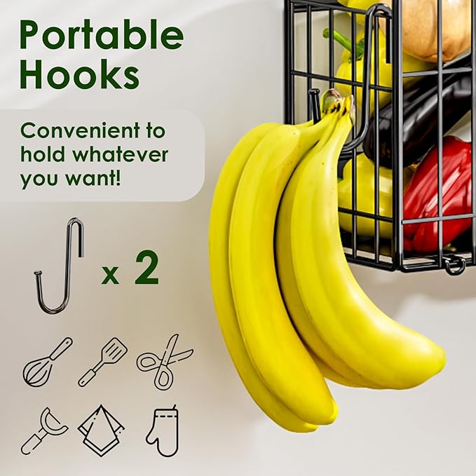 Magnetic Shelf for Fridge, Fruit Potato and Onion Storage Bins, Magnetic Spice Rack Shelves for Side of Refrigerator, Fruit Basket Magnetic Fridge Shelf Kitchen Pantry Storage Organizer