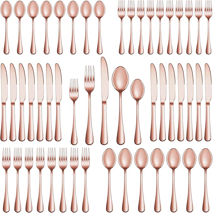 60 Pcs Rose Gold Silverware Set Service for 12, Premium Stainless Steel Flatware Set, Cutlery Utensil Sets, Durable Home Kitchen Eating Tableware Sets, Include Fork Knife Spoon, Dishwasher Safe