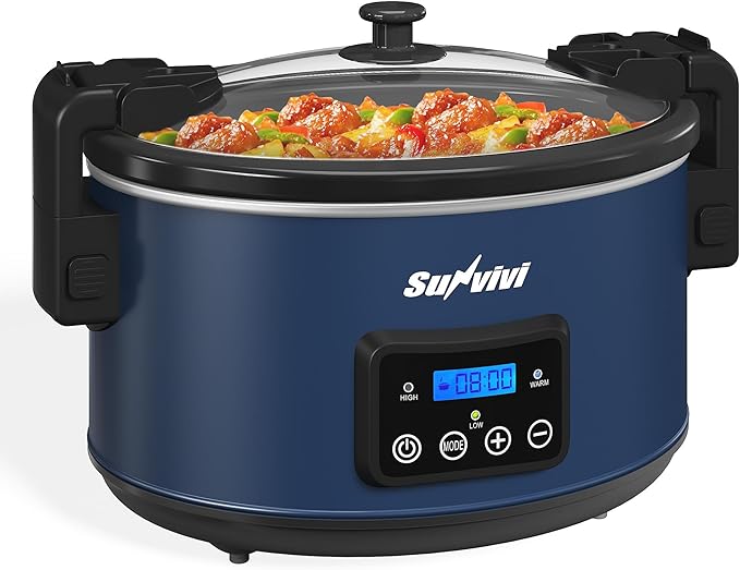Programmable Slow Cooker with Locking Lid, Portable Multi-Cooker for Family and Gatherings, 8.5 QT Food Warmer with Adjustable Temp, Warmer with Digital Timer, Dishwasher-Safe, Blue