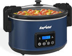 Programmable Slow Cooker with Locking Lid, Portable Multi-Cooker for Family and Gatherings, 8.5 QT Food Warmer with Adjustable Temp, Warmer with Digital Timer, Dishwasher-Safe, Blue