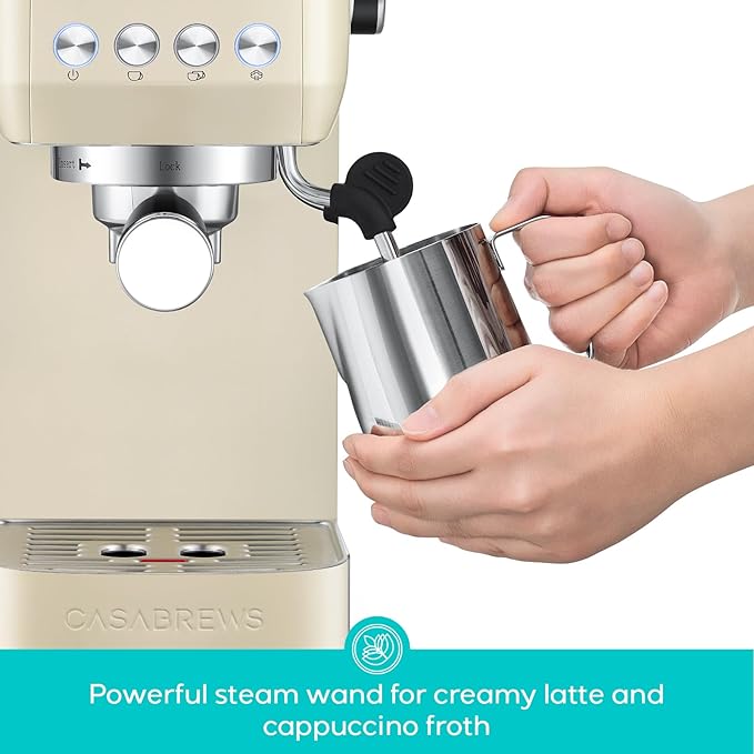 CASABREWS 3700 Essential Espresso Machine 20 Bar, Stainless Steel Coffee Maker with Steam Milk Frother, Espresso Coffee Machine Cappuccino Latte Machine with 43.9oz Removable Water Tank, Creamy