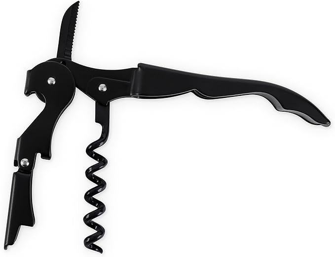 True Truetap Double Hinged Waiter's Corkscrew Wine Opener, Stainless Steel Wine Bottle Opener with Built In Foil Cutter, Home Bar Tools, Bar Cart Accessories, Wedding Gifts, Set of 1, Matte Black