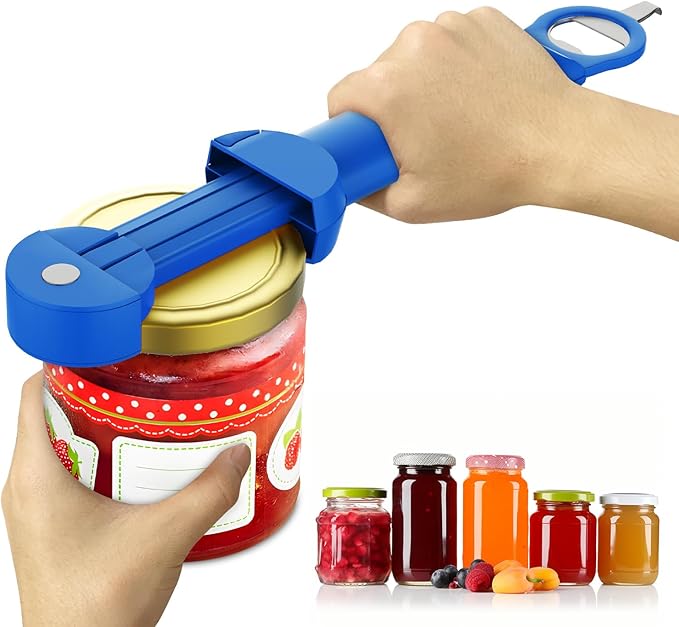 Jar Opener Bottle Opener for Seniors with Arthritis, Multi Retractable Magnetic Can Opener, Jar Grippers for Opening Jars, Kitchen Gadgets for Weak Hands and Senior Arthritis (Blue)