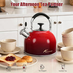 Tea Kettle Stovetop,Stainless Steel Whistling Tea Kettle For Stove Top, 2.5 Qt Tea Pot With Folding Handle, Food Grade Water Teapot Water Kettle For Stove Home Camping Travel,Gradient Red