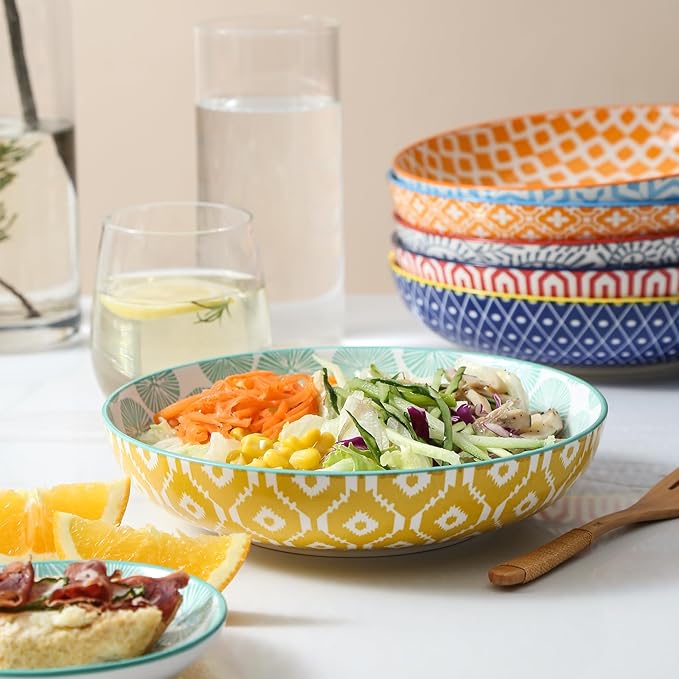 Selamica Ceramic Dinnerware Sets for 6, 24 Piece Plates and Bowls Sets, Highly Chip and Crack Resistant Dishes Set-Dishwasher & Microwave & Oven Safe, Assorted Colors