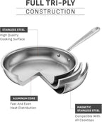 T-Fal Pro Tri-Ply Stainless Steel Sauce Pan with Lid, 2 Quart Saucepan with Lid, Induction Pot, Oven Safe 500F, Lid-350F, Fast & Even Heat, Professional Quality & Durability, Silver
