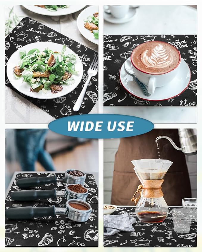 AMOAMI Coffee Mat Hide Stain Rubber Backed Absorbent Dish Drying Mat for Kitchen Counter - Fits Under Coffee Maker & Espresso Machine (16X24, Ink)
