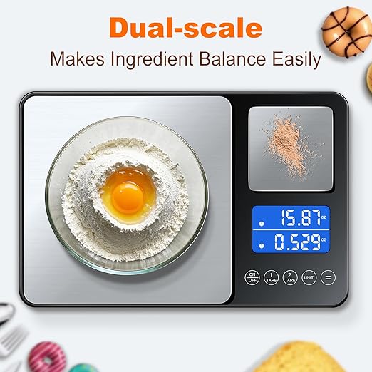 KUAIVO 0.001oz/33lbs Dual Platform Food Kitchen Scales Digital Weight Grams and Ounces, Two Precisions Kitchen Scale for Sourdough Bread, Baking and Cooking with 7 Units Tare, Accumulation Functions