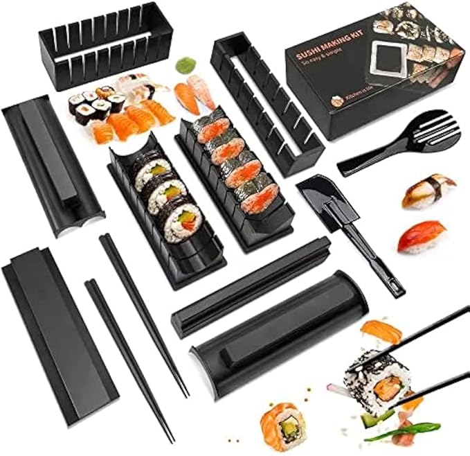 Sushi Making Kit Sushi Maker 12 Pcs Plastic Premium set Sushi Tool Set Sushi Rice Roll Mold Shapes, DIY Sushi Roller Tool for Home Beginners.