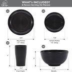 32 Pcs Wheat Straw Dinnerware Sets-Black Dinnerware Sets For 8- Unbreakable Outdoor Camping Dishes With Large Plates, Bowl And Cup Set-BPA Free,Lightweight,Microwave Safe Wheat Straw Plates And Bowls