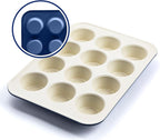GreenLife 12-Cup Muffin Pan, PFAS-Free Healthy Nonstick Baking Tray, 11.4" x 1.9" x 15.9", Durable Ceramic Bakeware, Cupcakes, Egg Bites, Tarts, Brownies, Blue