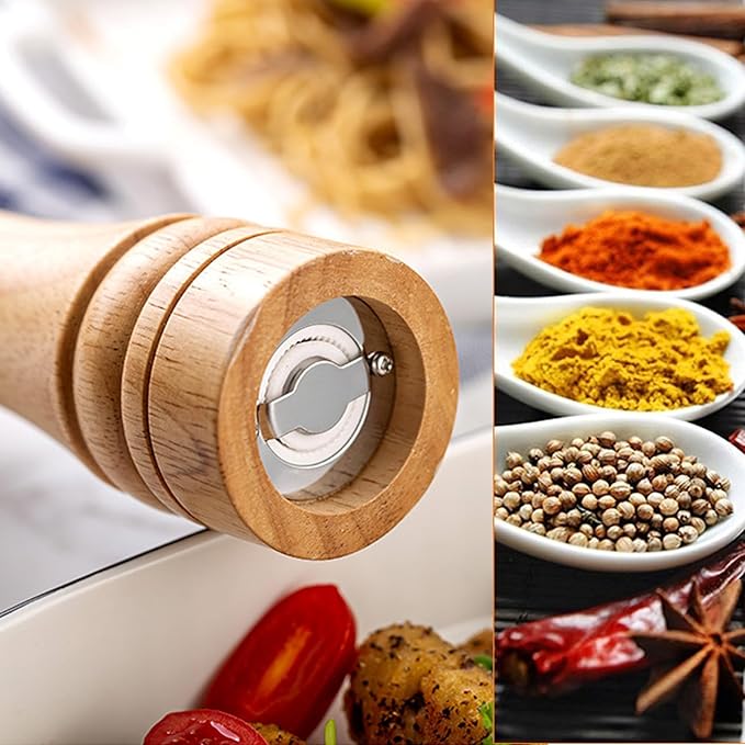 Wooden Pepper Grinder Pepper Mill Kit Manual Mills Solid with Strong Adjustable Ceramic Grinders for Grinding Spices, Cumin, Sesame, Paprika,