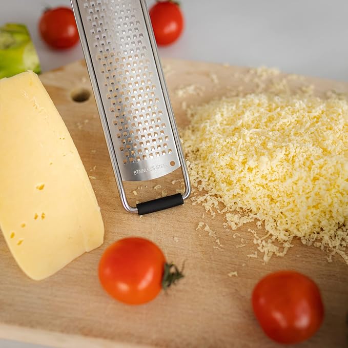 Deiss PRO Lemon Zester & Heavy Duty Cheese Grater & Vegetable Grater — Parmesan Cheese, Lemon, Garlic, Nutmeg, Chocolate, Fruits, Vegetables, Ginger Grater - Stainless Steel Cheese Shredder - Black