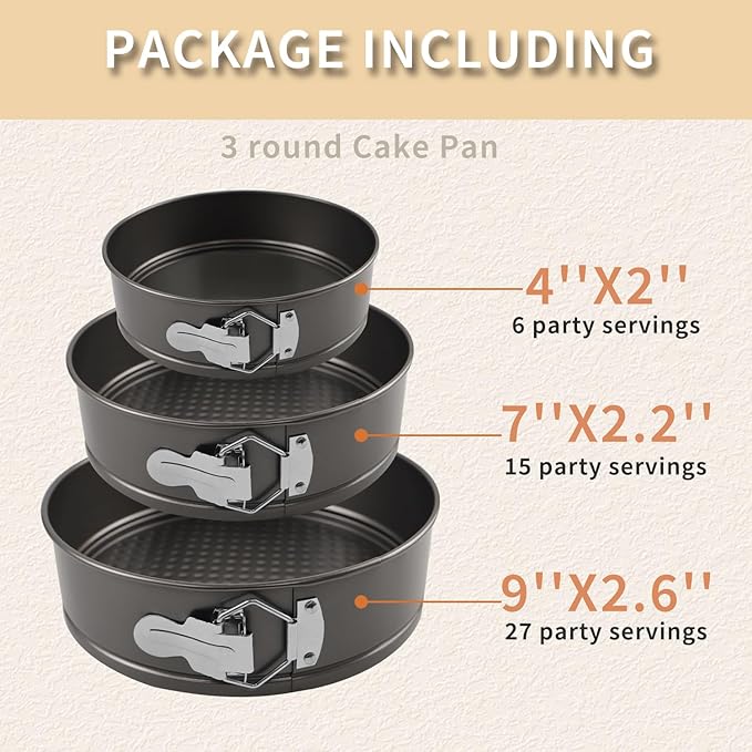 Springform Pan Set, 4" 7" 9" Nonstick Cheesecake Pan, Round Cake Pans, Leakproof Cake Tins with Removable Bottom, Springform Cake Pans Baking Pans