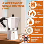 2 Cup Aluminum Espresso Stovetop Moka Pot Express Coffee Maker Percolator Italian Classic Mocha Coffee Machine for Italian and Cuban Cafe Brewing for Home & Camping 100ml 3.3oz