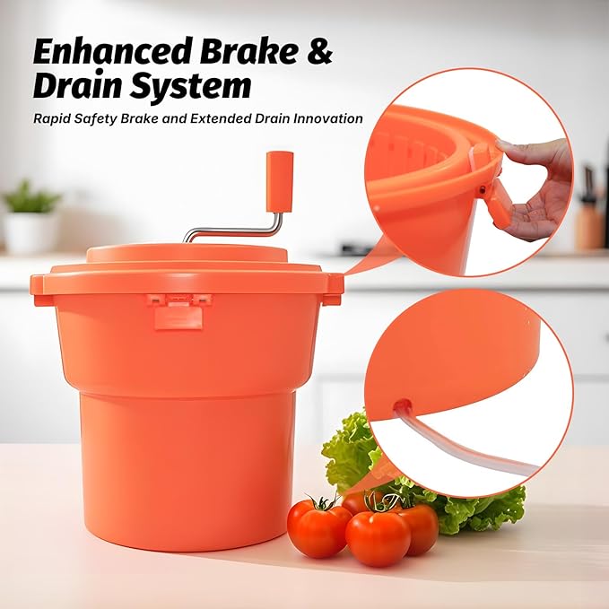 CMI 2.5 Gal/10 Qt Large Commercial Salad Spinner Jumbo Manual Lettuce Dryer-Dries up to 4 Heads of Lettuce, Orange (SP-9.5)
