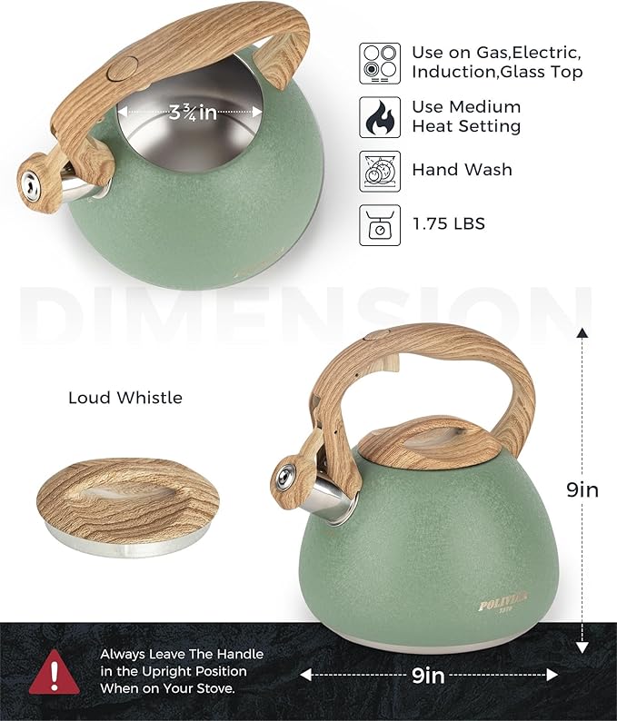 POLIVIAR Tea Kettle, 2.7 Quart Stovetop Tea Kettle, Audible Whistling Teapot with Crackle Finish, Food Grade Stainless Steel for Anti-Rust, Anti Hot Handle, Suitable for All Heat Sources (JX2023-LRG)