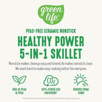 GreenLife 12" 5QT Square Electric Skillet, Glass Vented Lid, Ceramic PFAS-Free Nonstick Interior, Adjustable Temperature Control, Cool Touch Handles, Quick Even Heating, Scratch Resistant, Turquoise