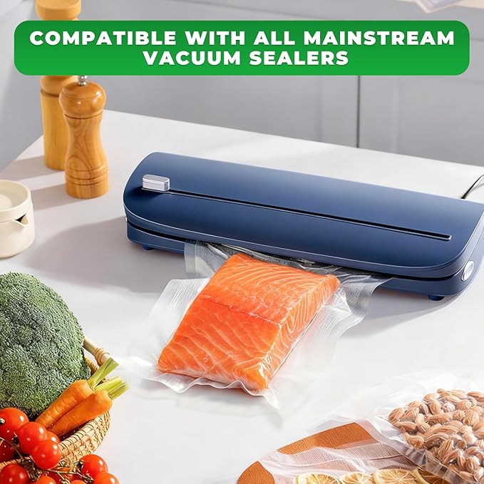 Vacuum Sealer Bags,50 PCS 6"×10" Textured Vacuum Sealing Bags,Commercial Grade, BPA Free, Heavy Duty,Great for Food Storage Meal Prep or Sous Vide Cooking.