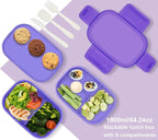 JBGOYON® Bento Lunch Box with Bag - All-in-One Stackable Lunch Containers with 3 Layers for Adults & Kids, 1900 ML Modern Bento-Style Design, Built-in Utensil Set, Lunch Bag (Purple)