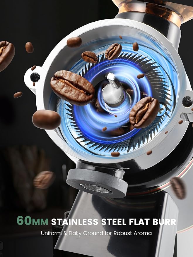 Huanyu Stainless Steel Coffee Grinder Electric with 8 Grinding Settings Flat Burr Coffee Grinder Adjustable Burr Coffee Grinders for Home Use Black