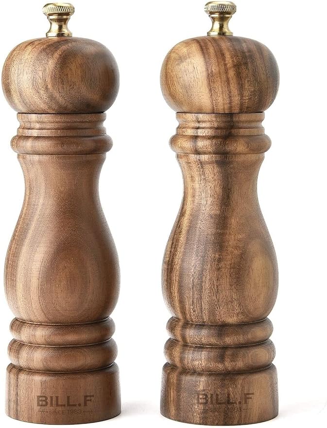 BILL.F Salt and Pepper Grinder Pepper Mill Grinder Pepper Grinders Salt Mill Set of 2 with Adjustable Ceramic Rotor 7 Inch