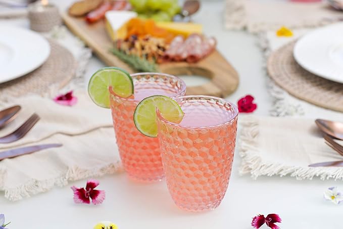 BELLAFORTE Shatterproof Tritan Plastic Short Tumbler, Set of 4, 12 oz - Laguna Beach Drinking Glasses - Unbreakable Glasses for Indoor and Outdoor Use - BPA Free - Pink
