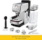 MAttinata CM1633 Cappuccino Machine 20 Bar, Professional Espresso Machines with Automatic Milk Frothering, Barista Compact Latte Maker for Home, with Pressure Gauge for Coffee Lovers, Stainless Steel