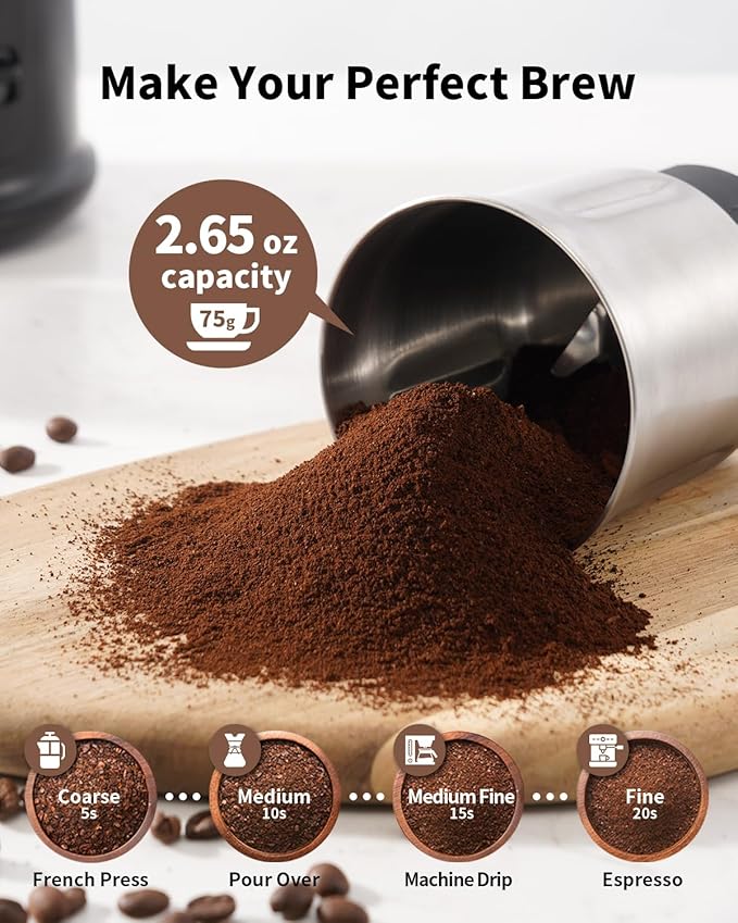 SHARDOR One Touch Coffee Grinder Electric, Spice, Herb, For Coffee Bean Spices and Seeds with 1 Removable Stainless Steel Bowl, Dry Grinder, Black
