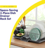 Sweet Home Collection Space-Saving 3-Piece Dish Drainer Rack Set: Efficient Kitchen Organizer for Quick Drying and Storage - Includes Cutlery Holder and Drainboard - Maximize Countertop Space, Gray
