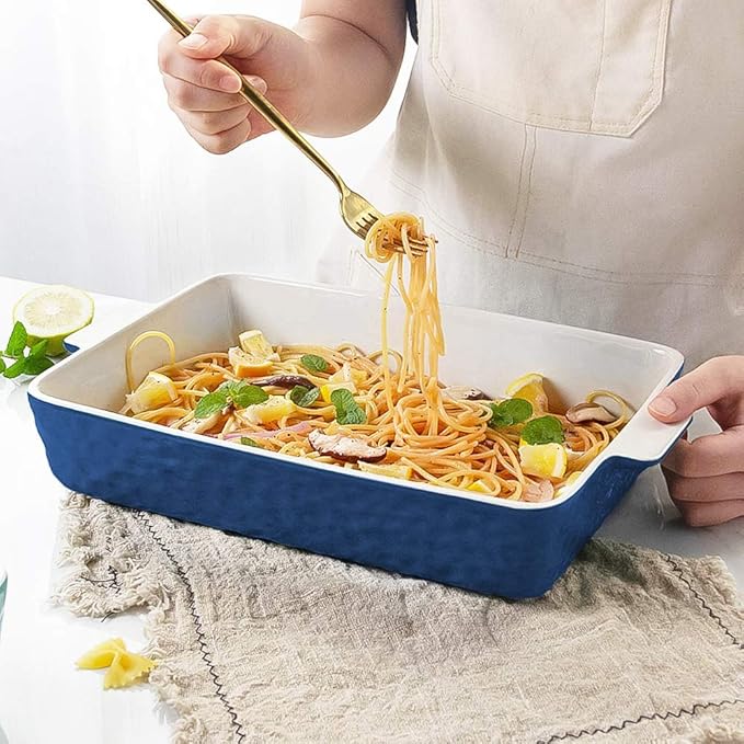 4 QT Baking Dish, Casserole Dishes for Oven, 9x13 Baking Pan with Handles, Lasagna Pan Deep, Ceramic Casserole Dish Oven Safe for Baking, Lasagna, Kitchen, Wedding Gift (Dark Blue)