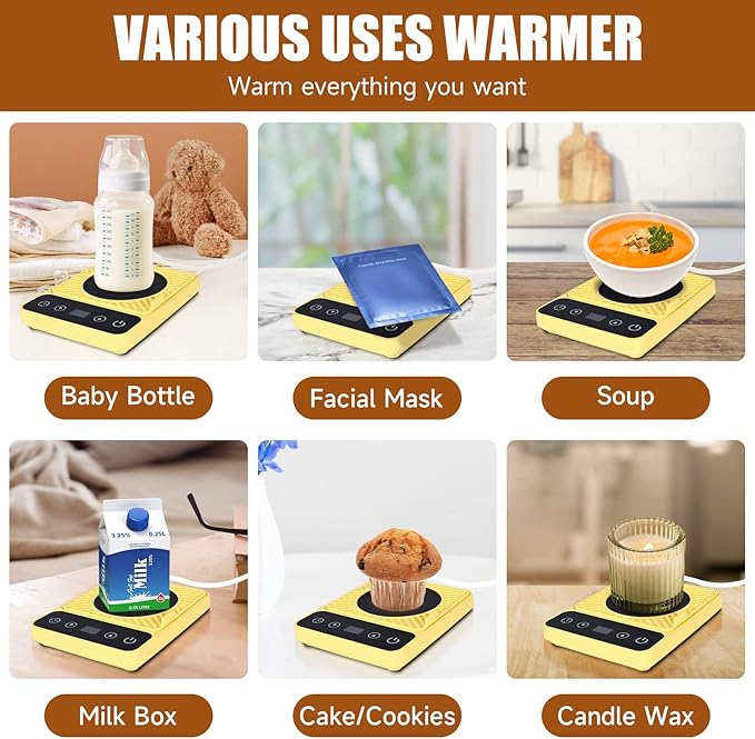 Mug Warmer - Electric Coffee Mug Warmer with Timer,Coffee Cup Warmer for Desk Auto Shut Off,Smart 6-Temperature Control, Coffee Accessories for Coffee Lovers, Yellow